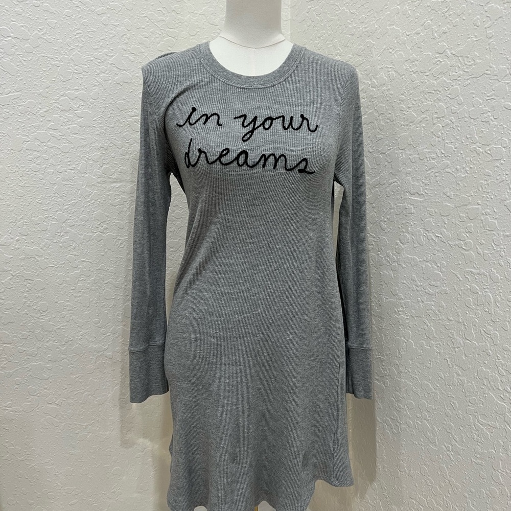 Gray Long Sleeve Dress with Text
